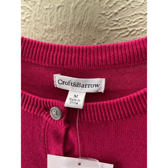 Croft and Barrow NWT Women's Raspberry/Fuschia Pink Button Down Sweater - Sz Med - Picture 3 of 5